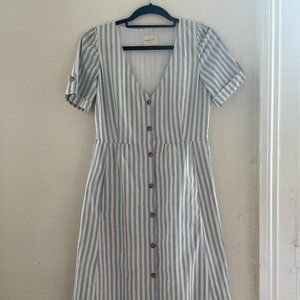 Midi Striped Sezane Button Dress (with pockets!) - Small